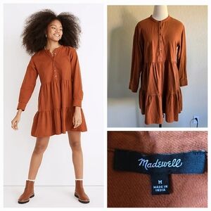 Madewell Flannel Button Placket Tiered Mini Dress Medium